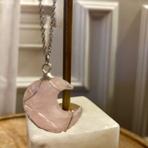 Pink Crescent Moon Pendant Necklace